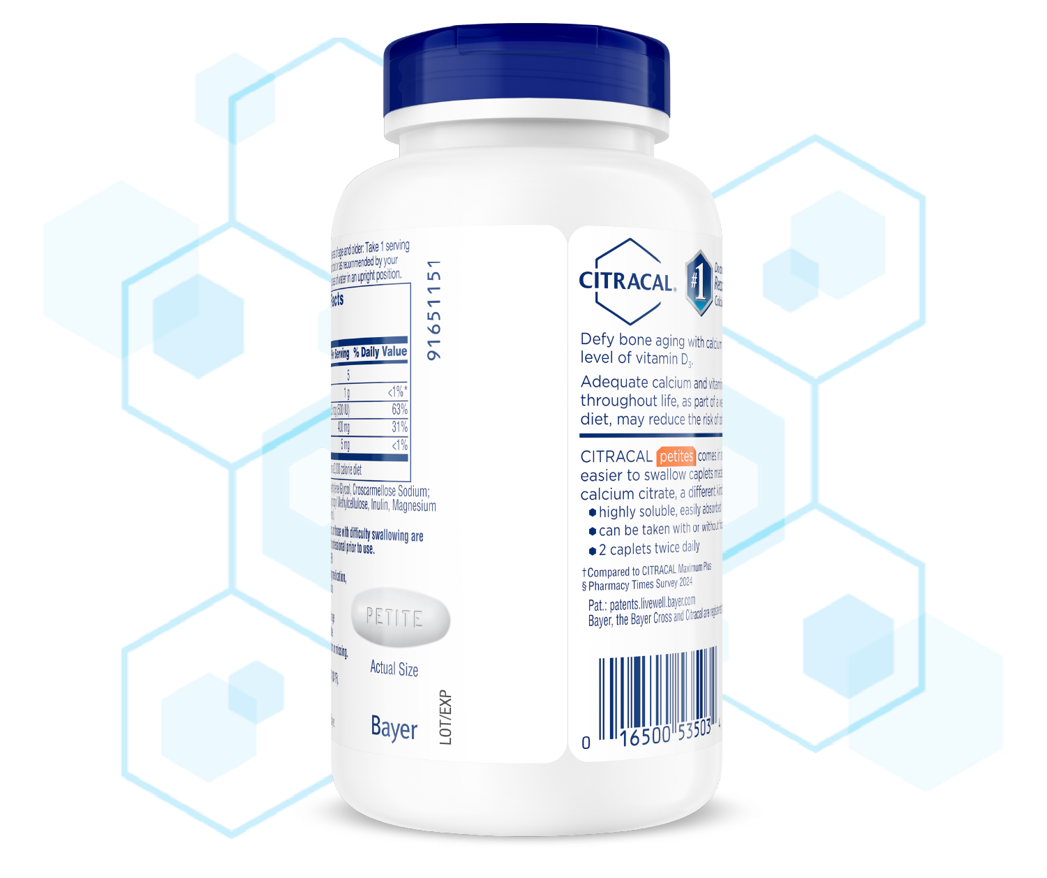 Back of Citracal® Petites bottle.