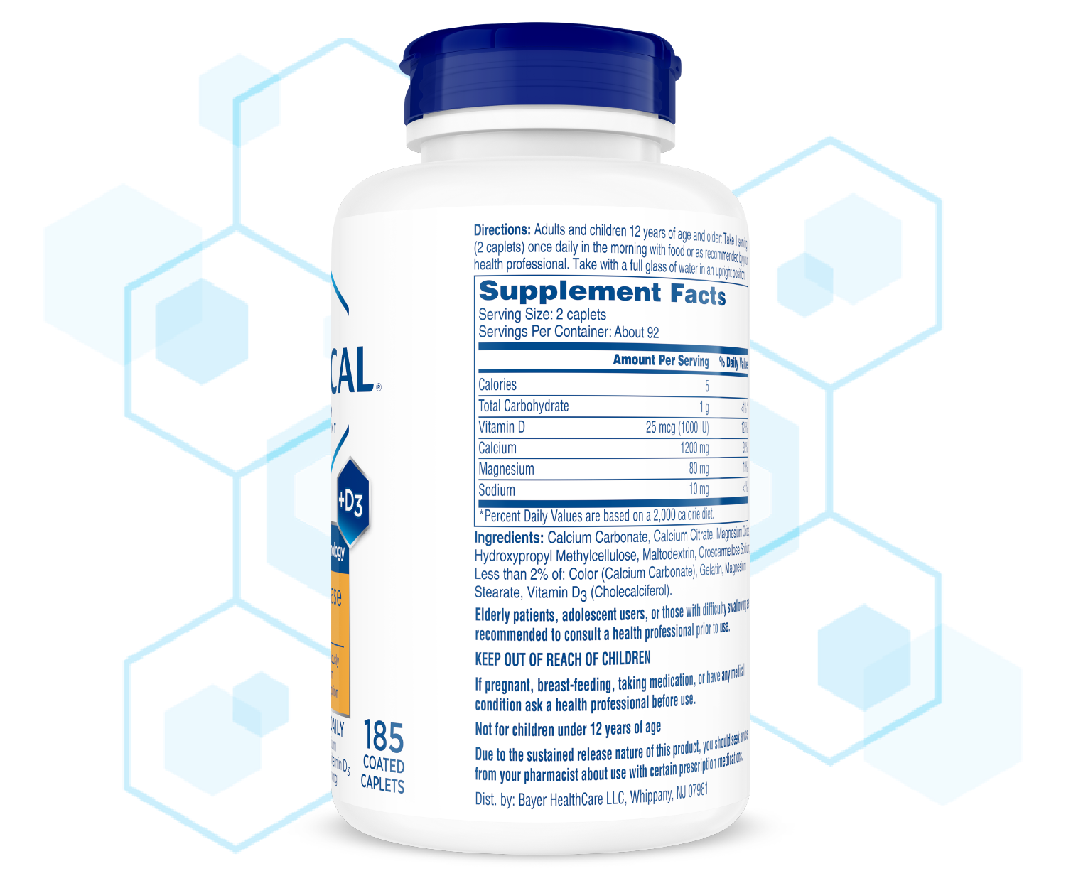 Label side of Citracal® Slow Release 1200 bottle with supplement facts and ingredients.